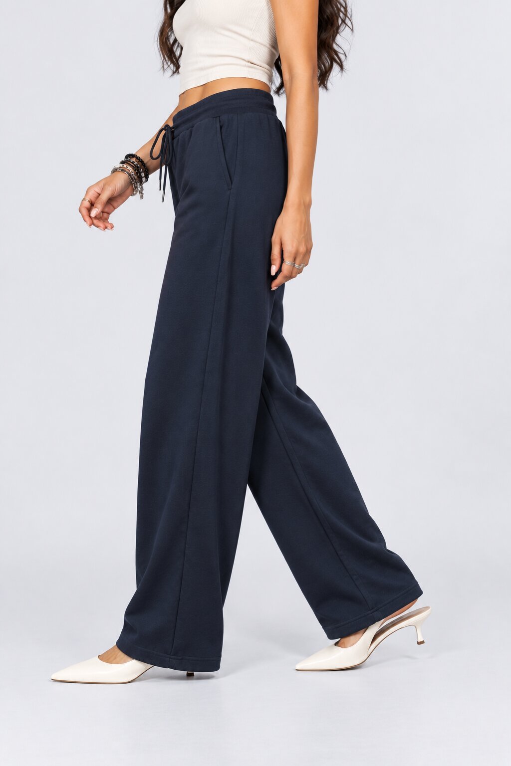 Womens Regular Fit Navy Solid Drawstring Pant - Image 4