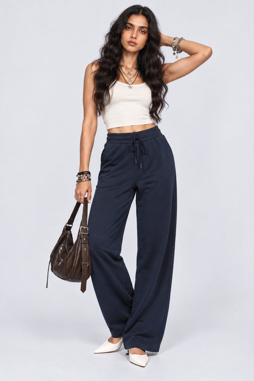 Womens Regular Fit Navy Solid Drawstring Pant - Image 6