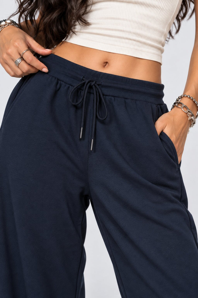 Womens Regular Fit Navy Solid Drawstring Pant - Image 9