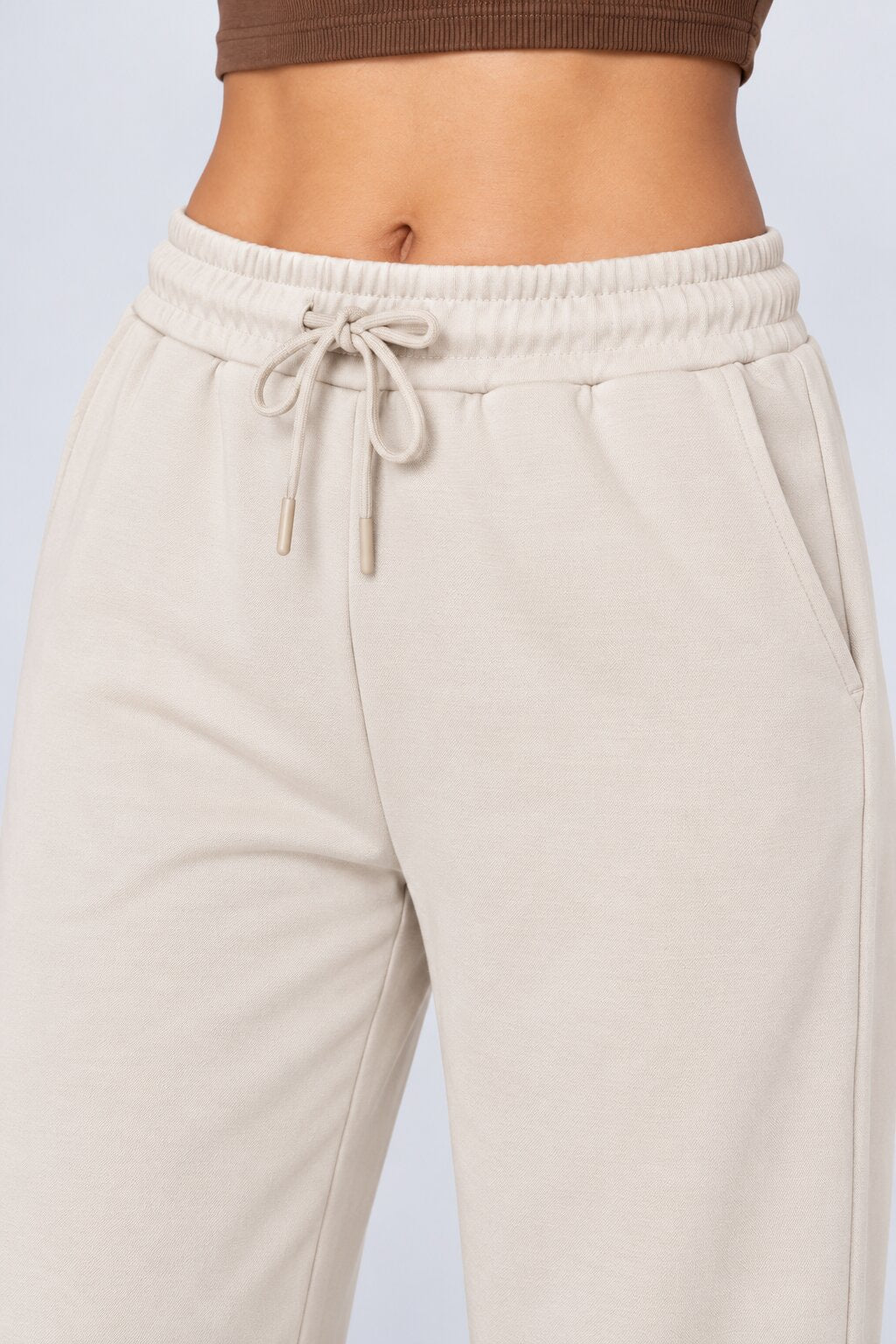 Womens Regular Fit Cream Solid Drawstring Pant - Image 3