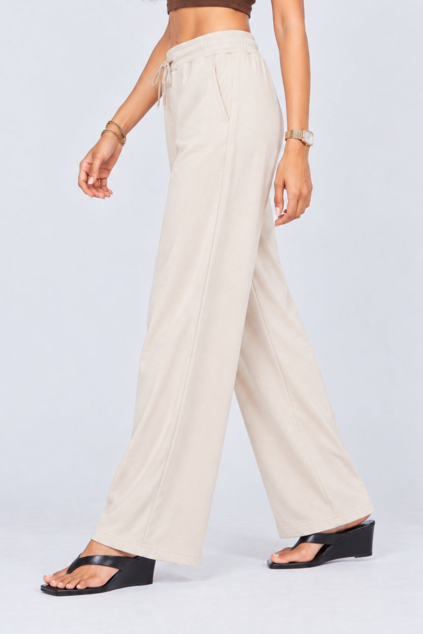 Womens Regular Fit Cream Solid Drawstring Pant - Image 4