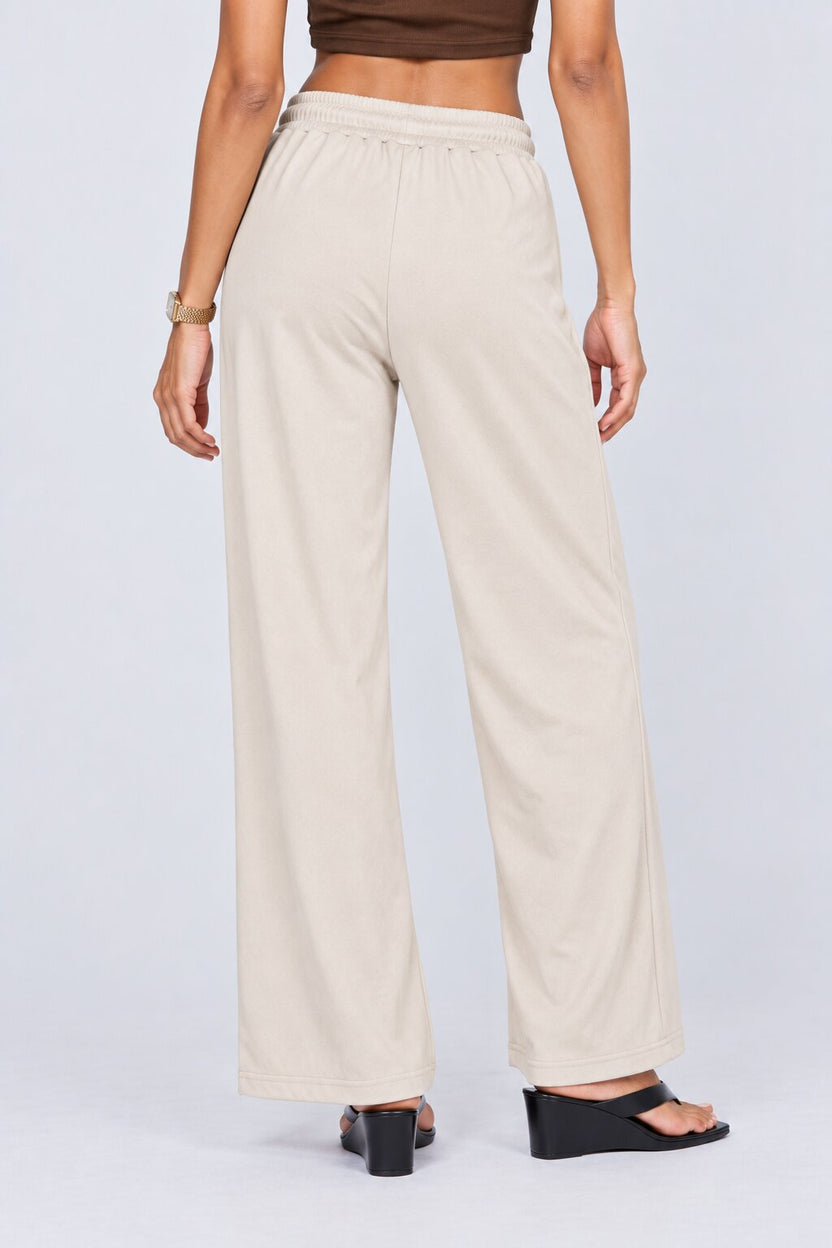 Womens Regular Fit Cream Solid Drawstring Pant - Image 5