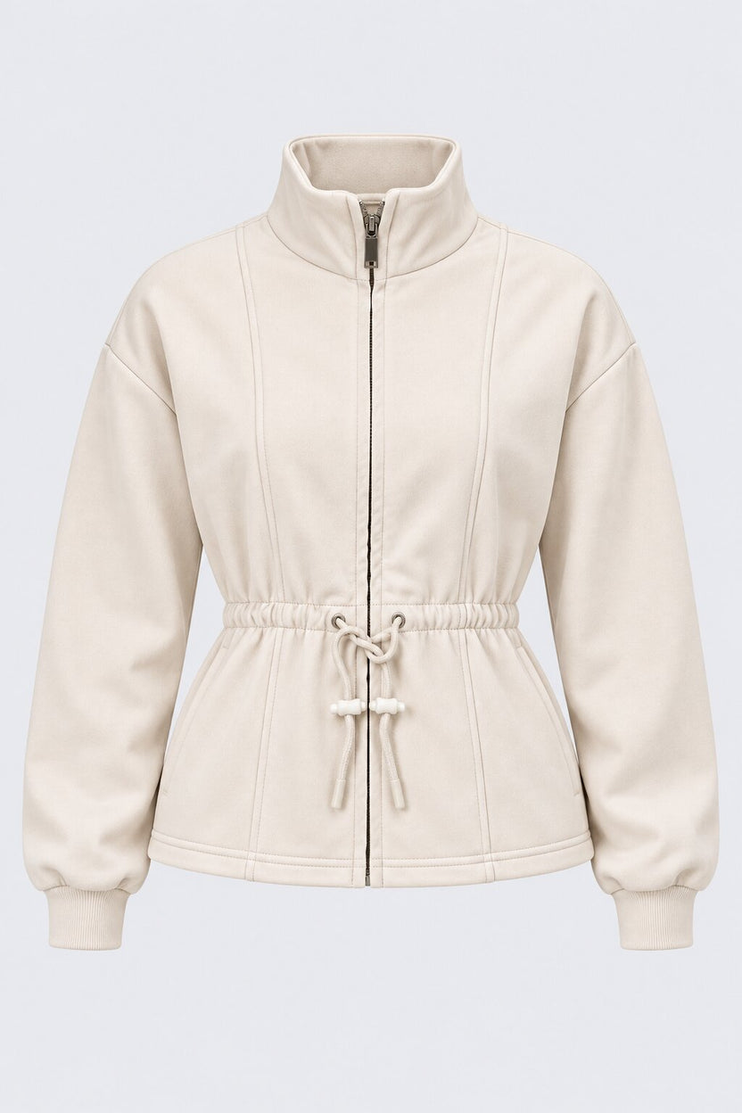Womens Cream Solid Drawstring Waist Jacket - Image 7
