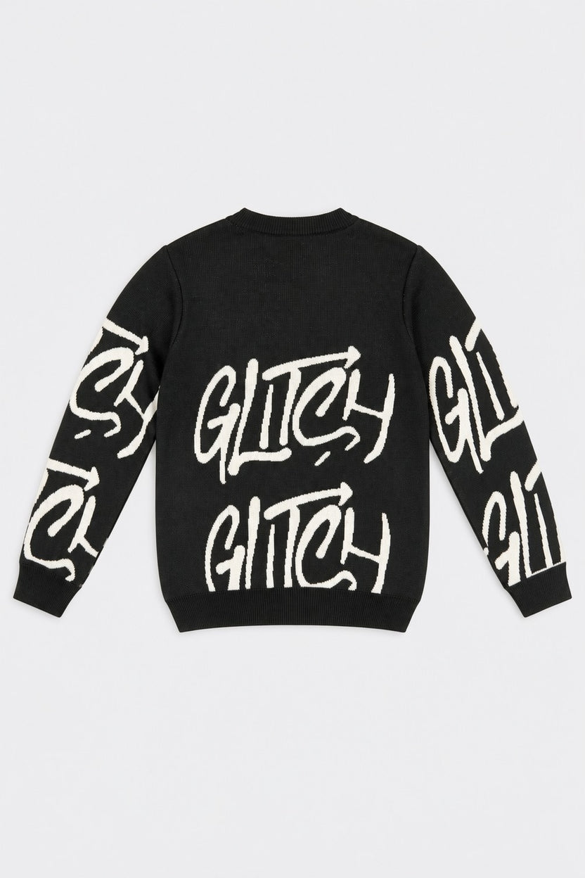 Tweens Boys Black Glitch Typography Knitted Sweater - Image 3