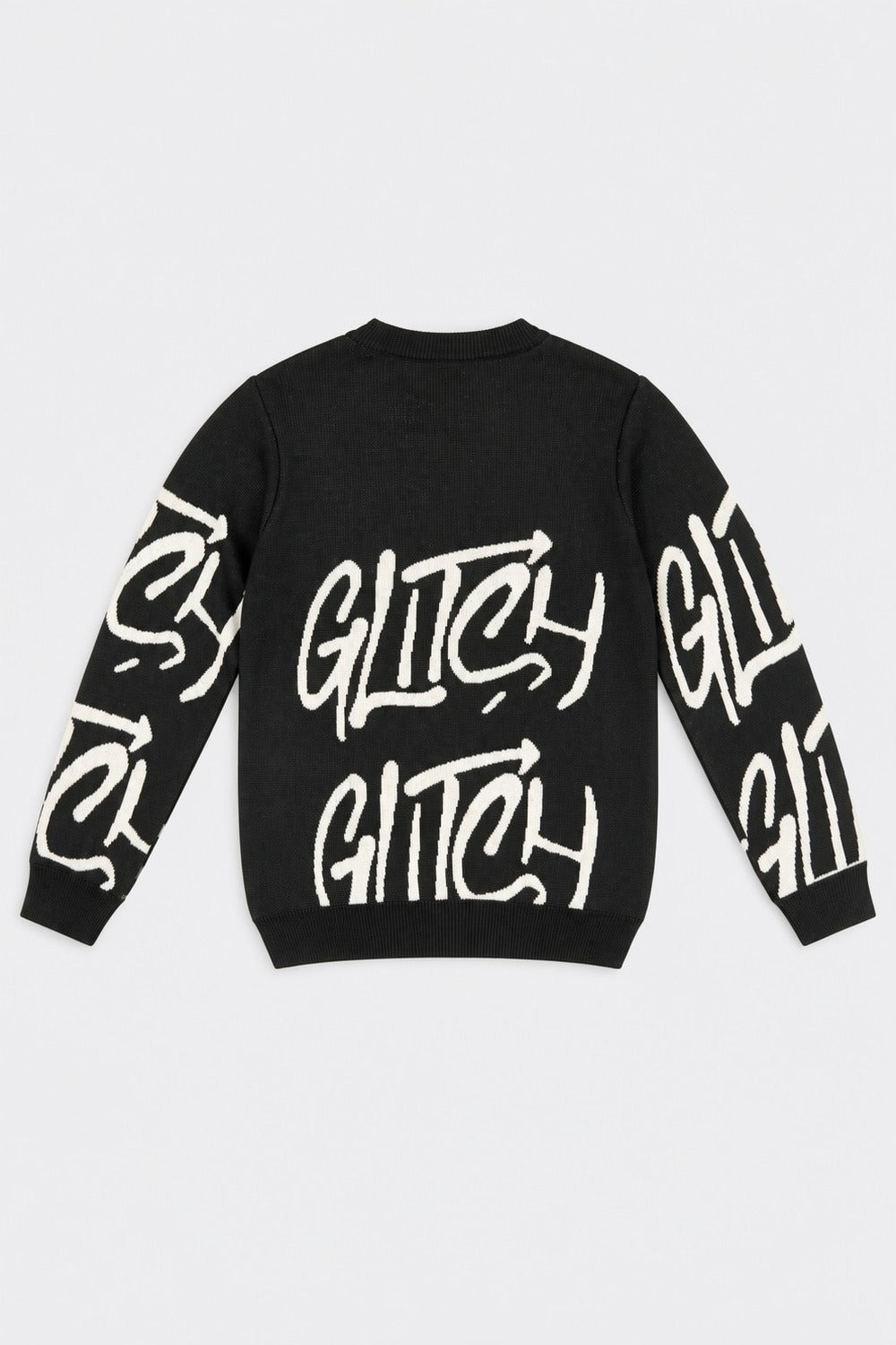 Tweens Boys Black Glitch Typography Knitted Sweater - Image 3