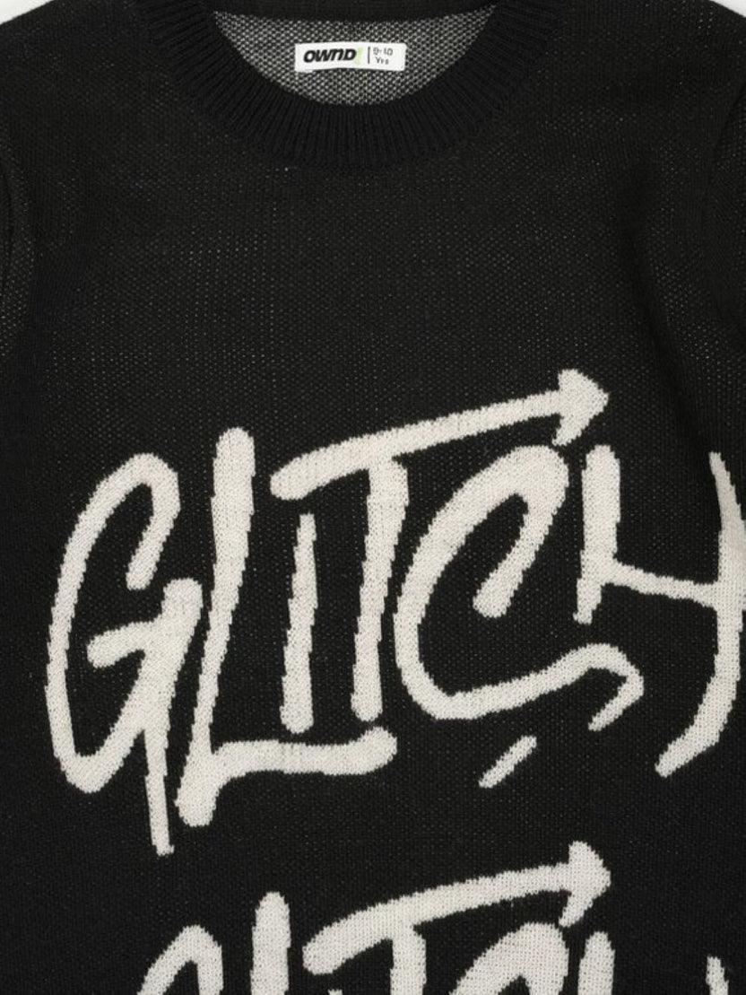 Tweens Boys Black Glitch Typography Knitted Sweater - Image 6