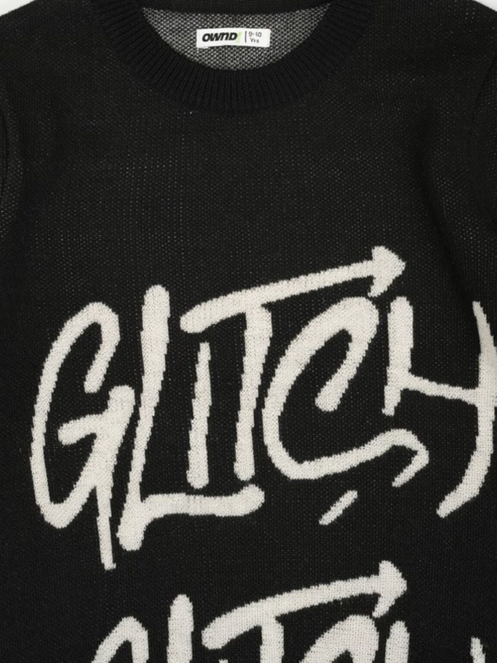 Tweens Boys Black Glitch Typography Knitted Sweater - Image 6