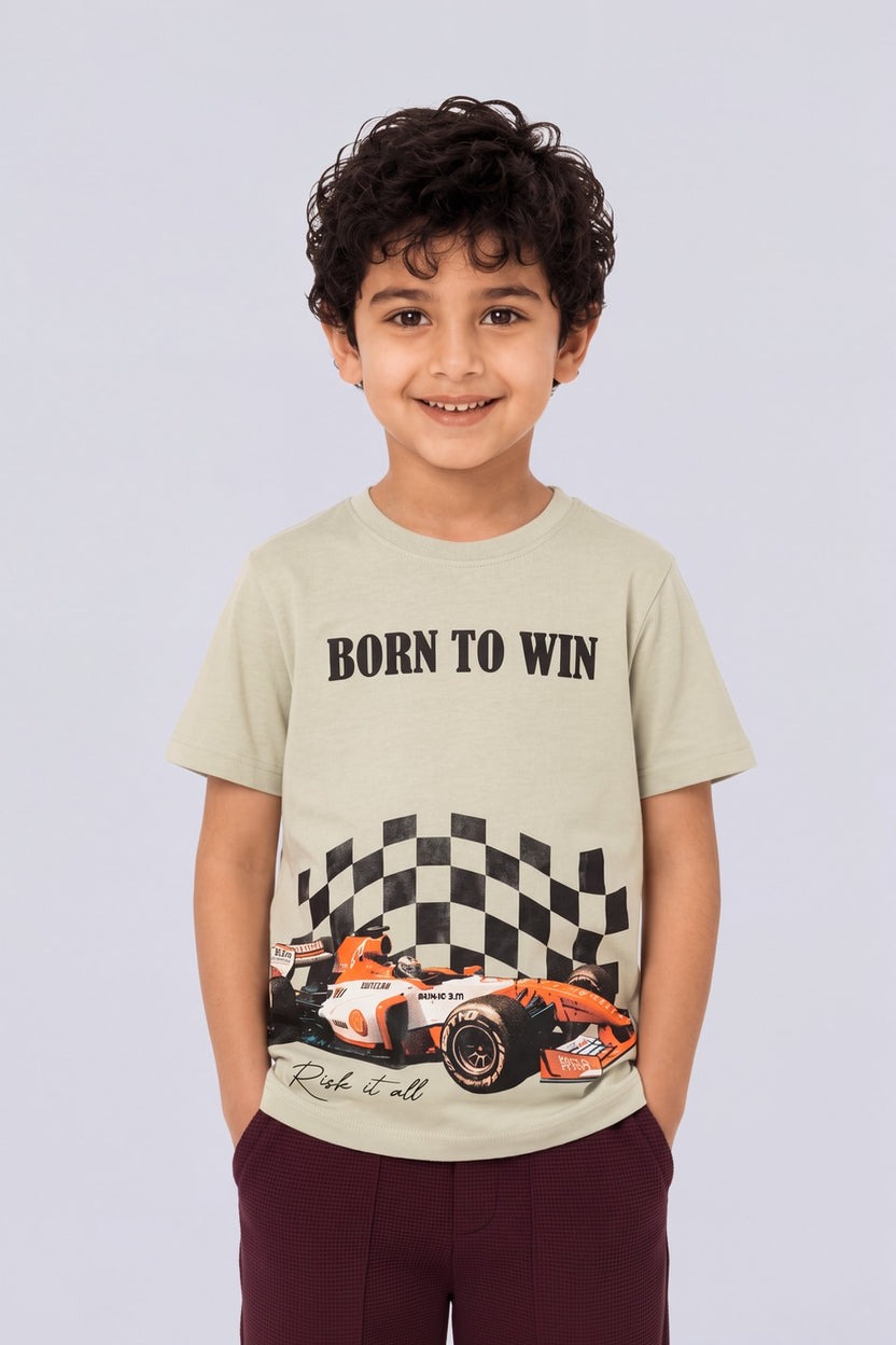 Tweens Boys Lime Graphic Racing Printed T-Shirt - Image 1