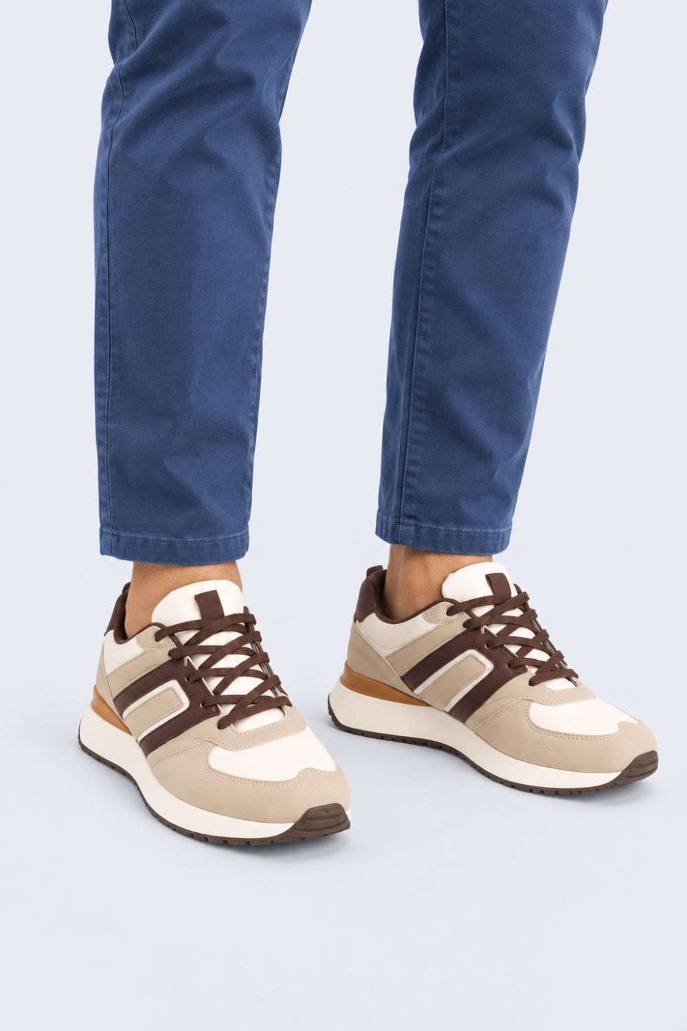 Mens Brown Colorblocked Lace-Up Sneaker - Image 1