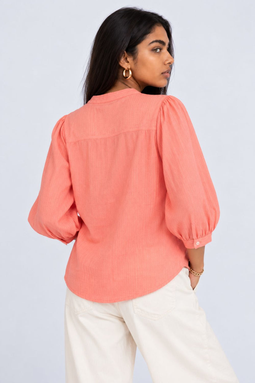 Womens Peach Floral Embroidered Puff Sleeve Tunic - Image 5