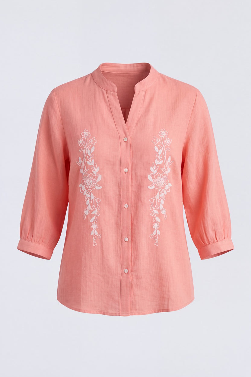 Womens Peach Floral Embroidered Puff Sleeve Tunic - Image 7