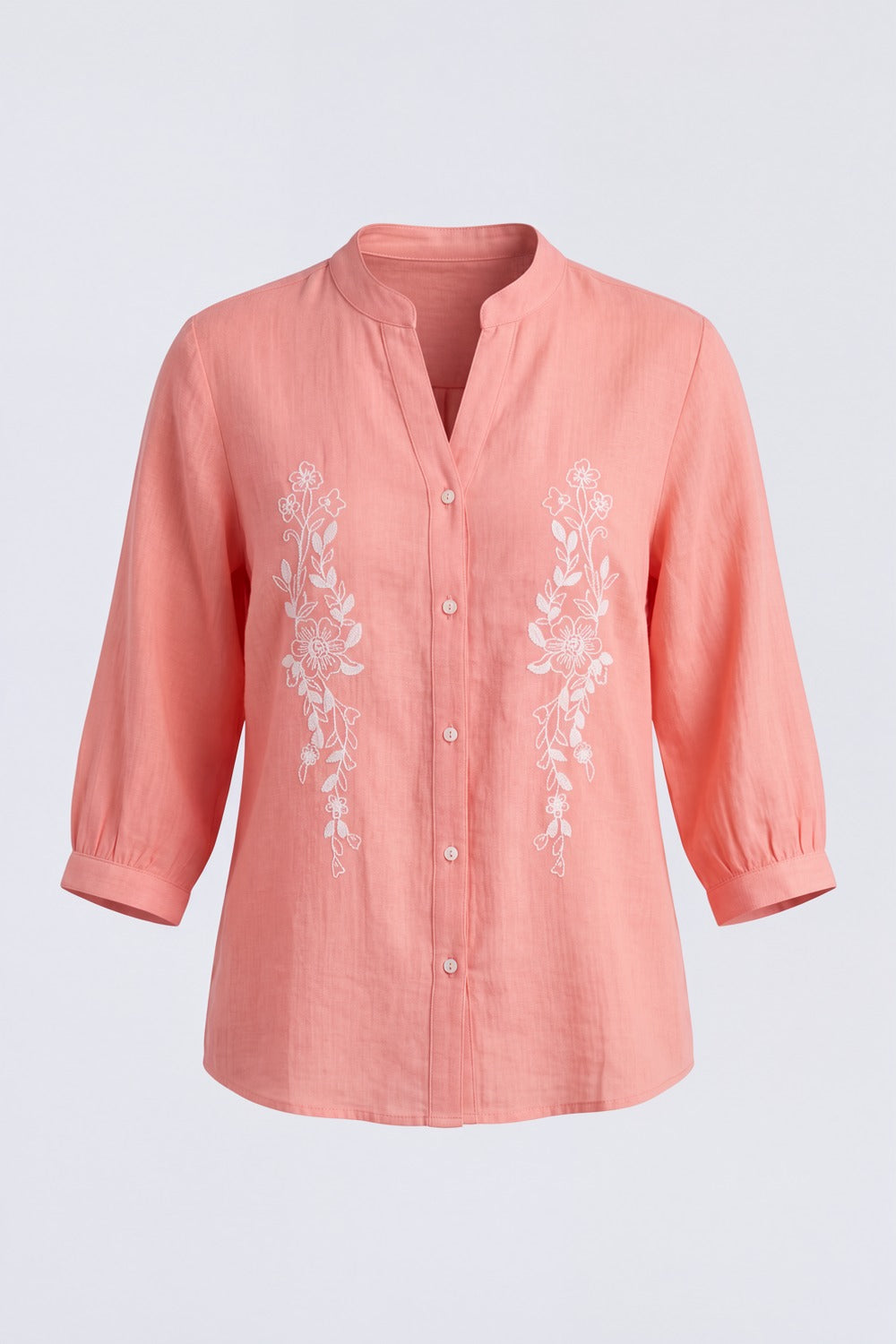 Womens Peach Floral Embroidered Puff Sleeve Tunic - Image 7