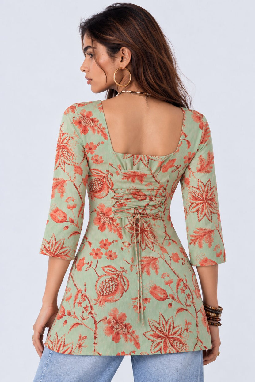 Womens Green Botanical Floral Print Tunic - Image 5