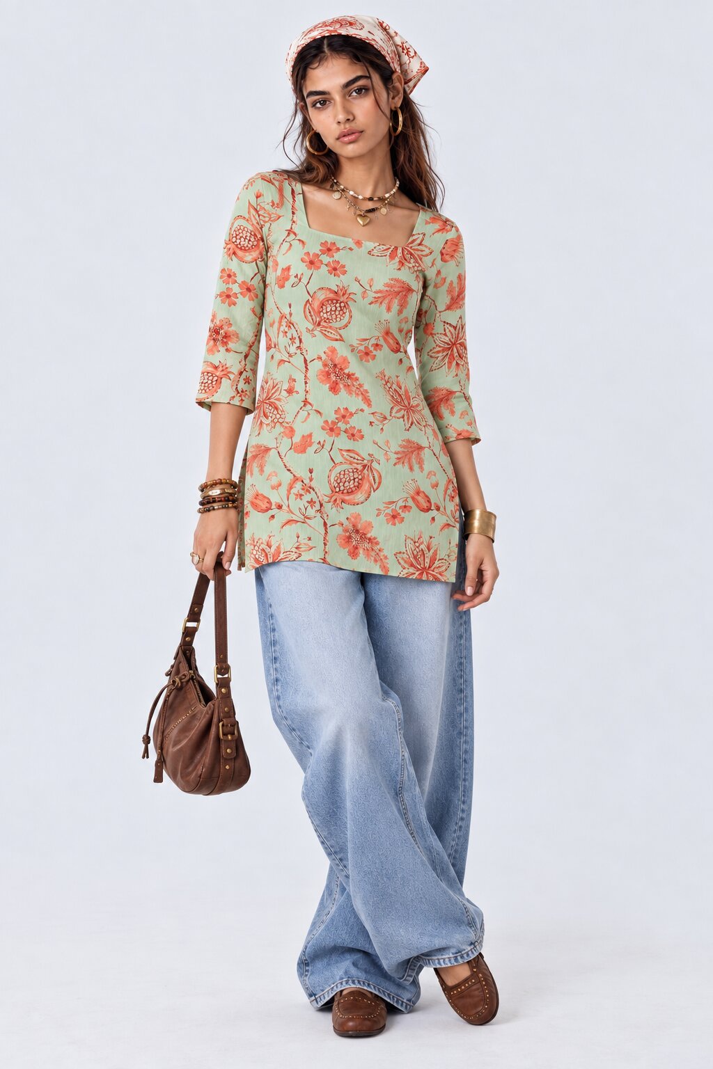 Womens Green Botanical Floral Print Tunic - Image 6