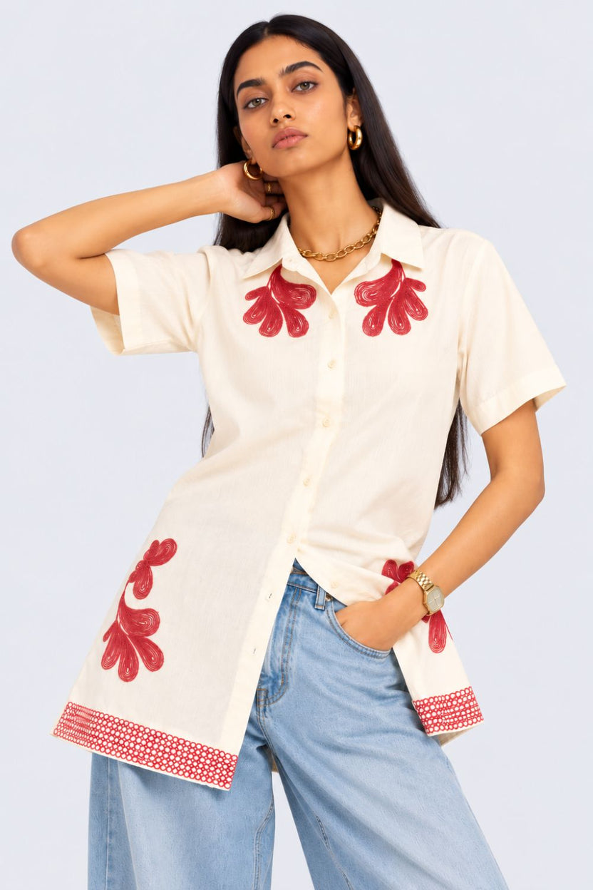 Womens Floral Embroidered Longline Dress - Image 2