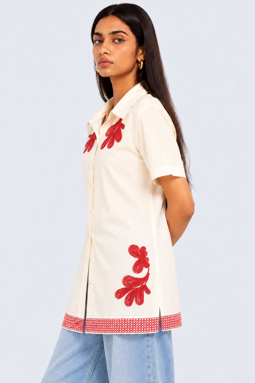 Womens Floral Embroidered Longline Dress - Image 4