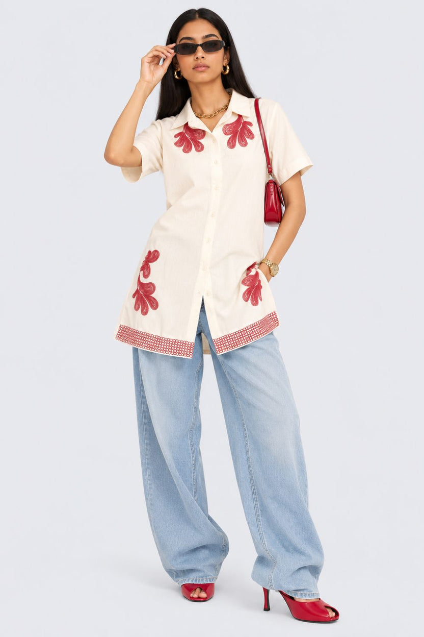 Womens Floral Embroidered Longline Dress - Image 6