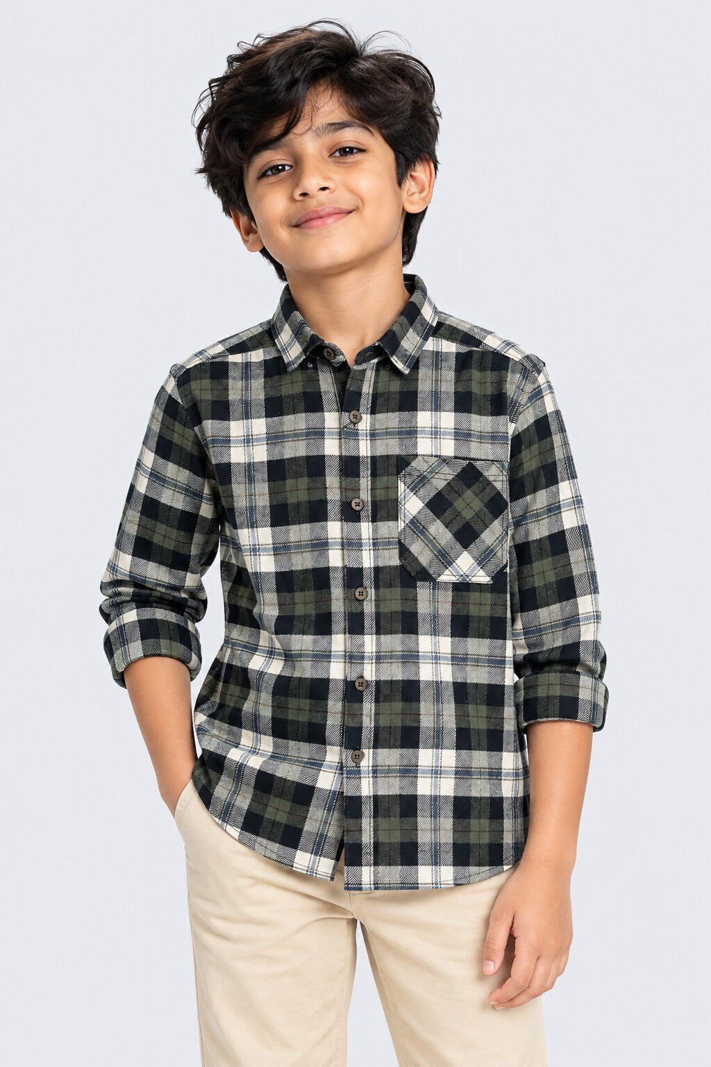Tweens Boys Checked Cotton Flannel Shirt - Image 1