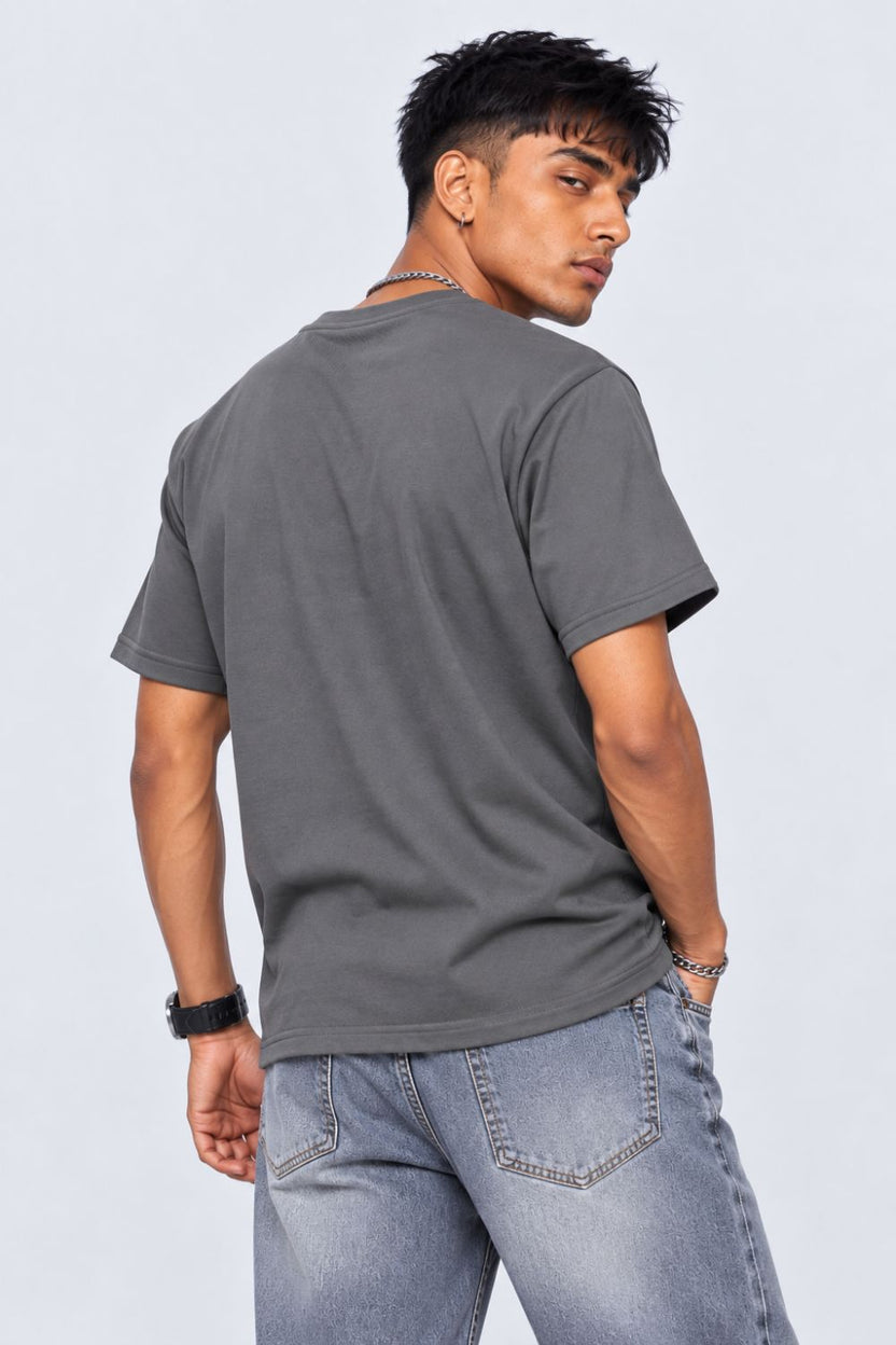 Mens Grey Solid Cotton Blend T-Shirt - Image 5