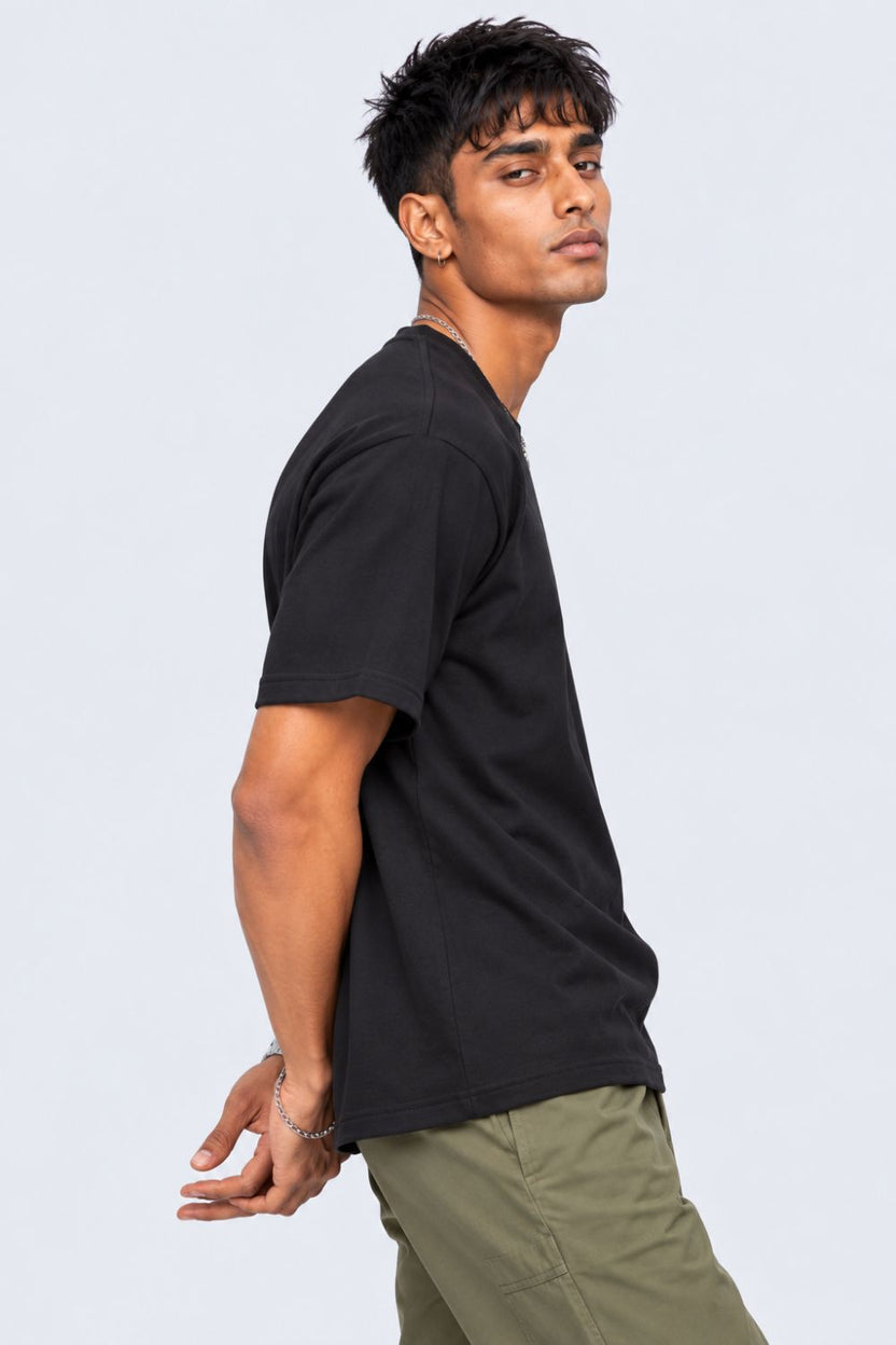 Mens Black Solid Cotton Blend T-Shirt - Image 4