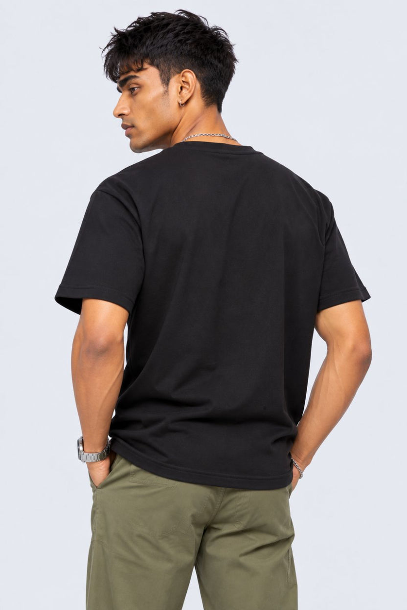 Mens Black Solid Cotton Blend T-Shirt - Image 5