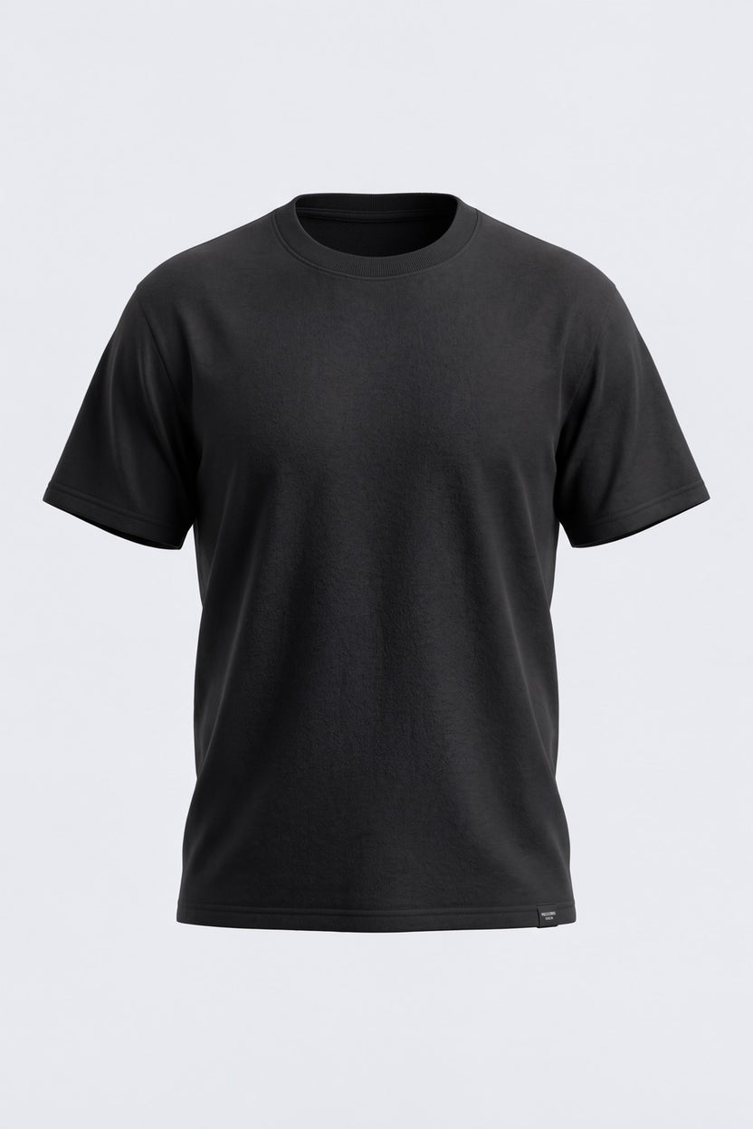 Mens Black Solid Cotton Blend T-Shirt - Image 7