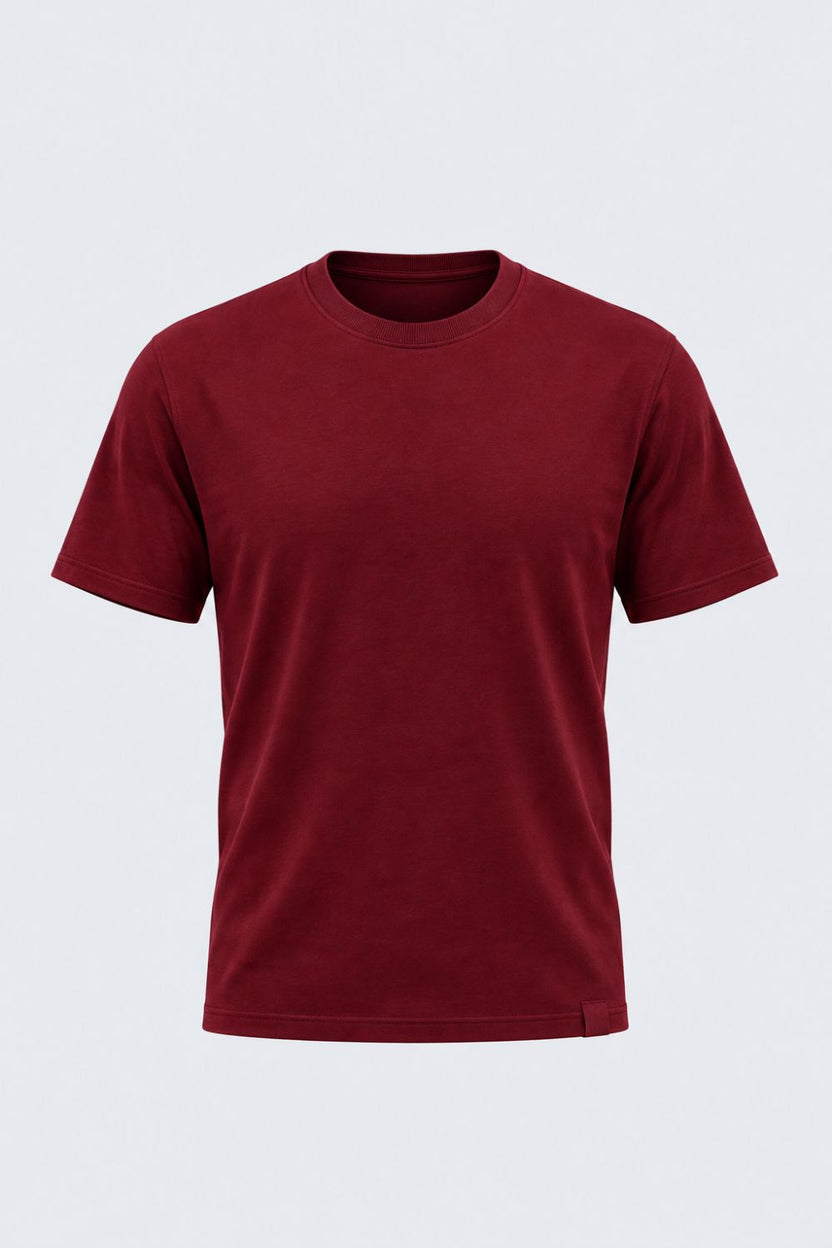 Mens Maroon Solid Cotton Blend T-Shirt - Image 7