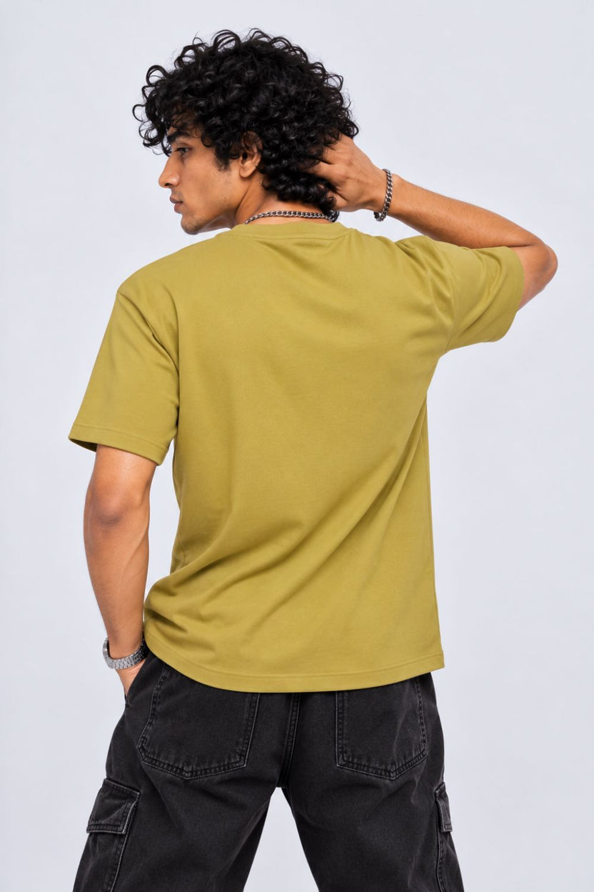 Mens Olive Solid Cotton Blend T-Shirt - Image 5