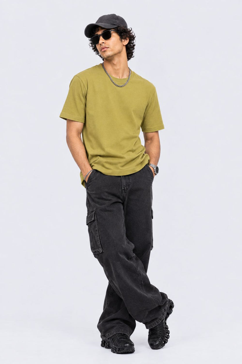 Mens Olive Solid Cotton Blend T-Shirt - Image 6