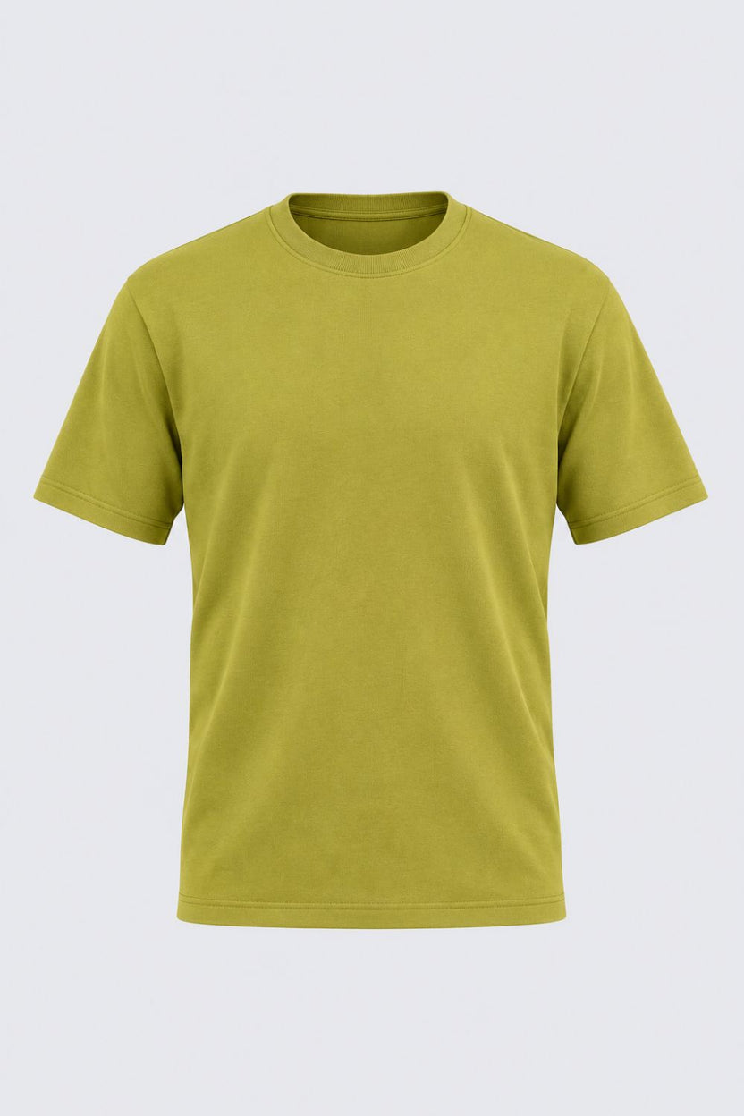 Mens Olive Solid Cotton Blend T-Shirt - Image 7