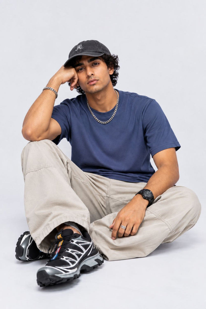 Mens Blue Solid Cotton Blend T-Shirt - Image 6