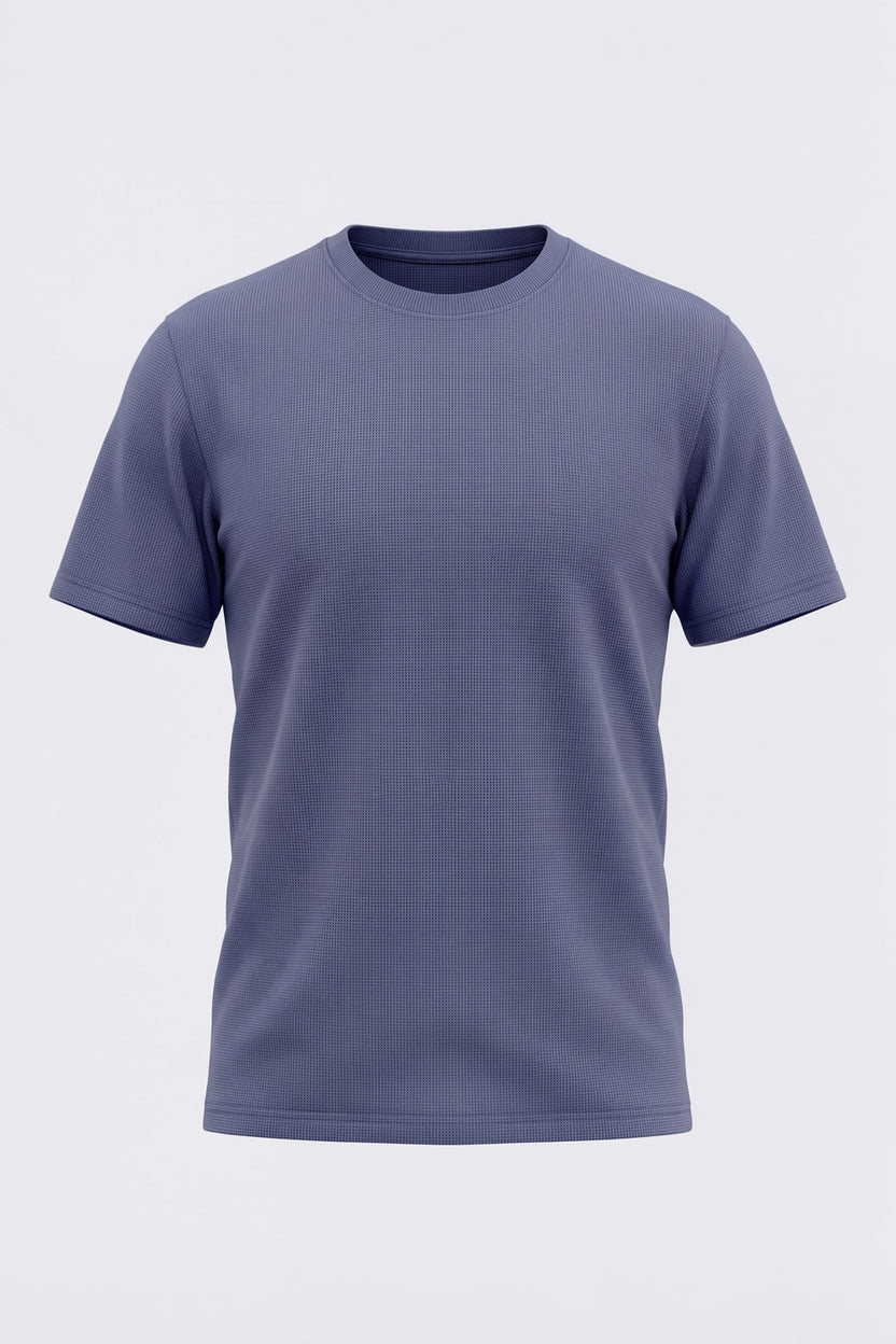 Mens Blue Solid Cotton Blend T-Shirt - Image 7