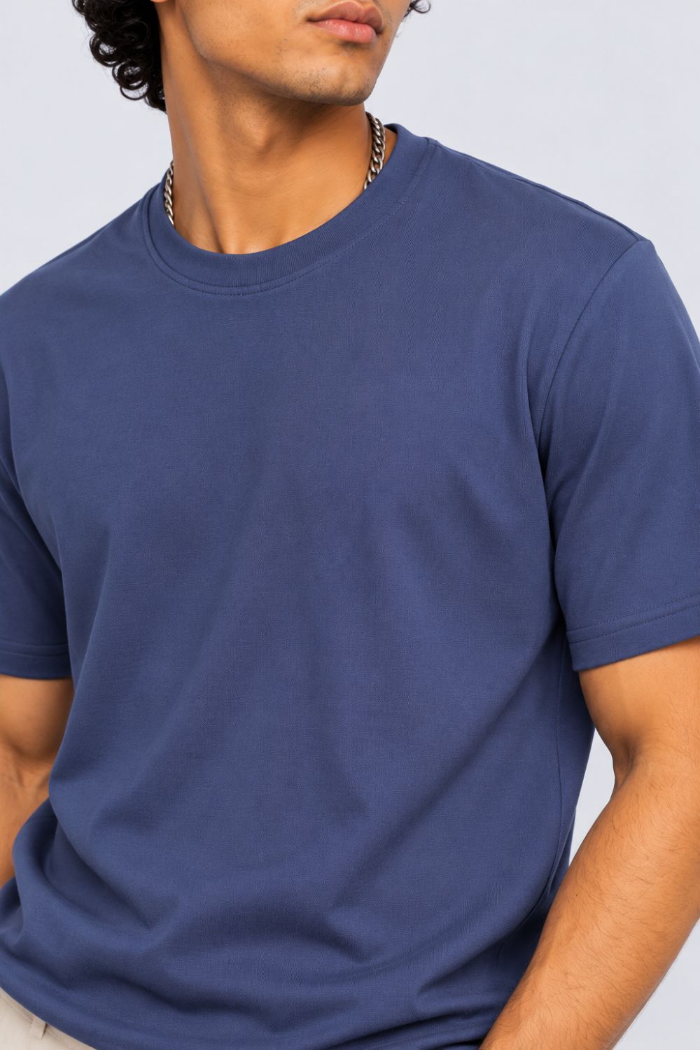 Mens Blue Solid Cotton Blend T-Shirt - Image 9