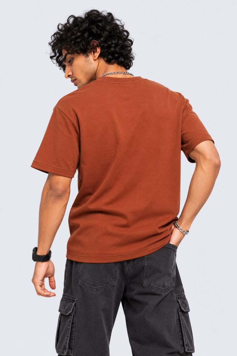 Mens Brown Solid Cotton Blend T-Shirt - Image 5