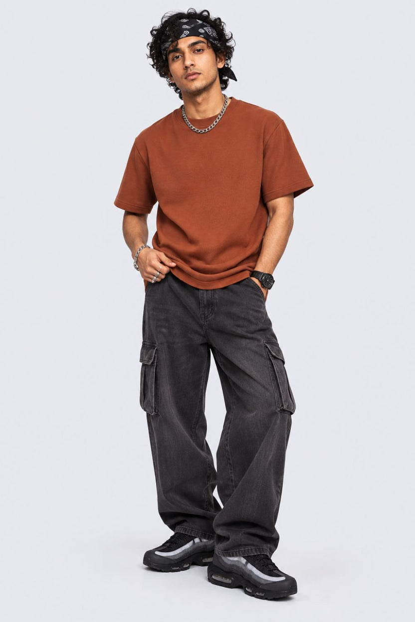 Mens Brown Solid Cotton Blend T-Shirt - Image 6