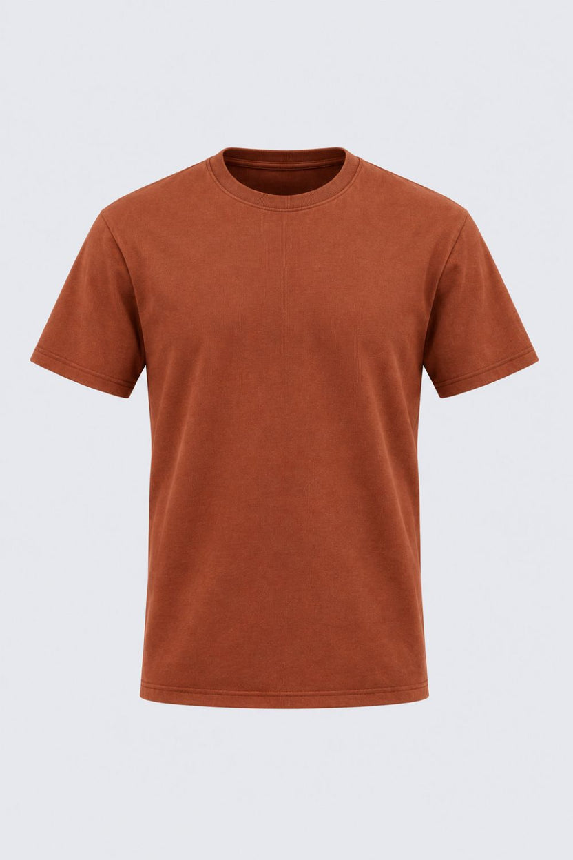 Mens Brown Solid Cotton Blend T-Shirt - Image 7