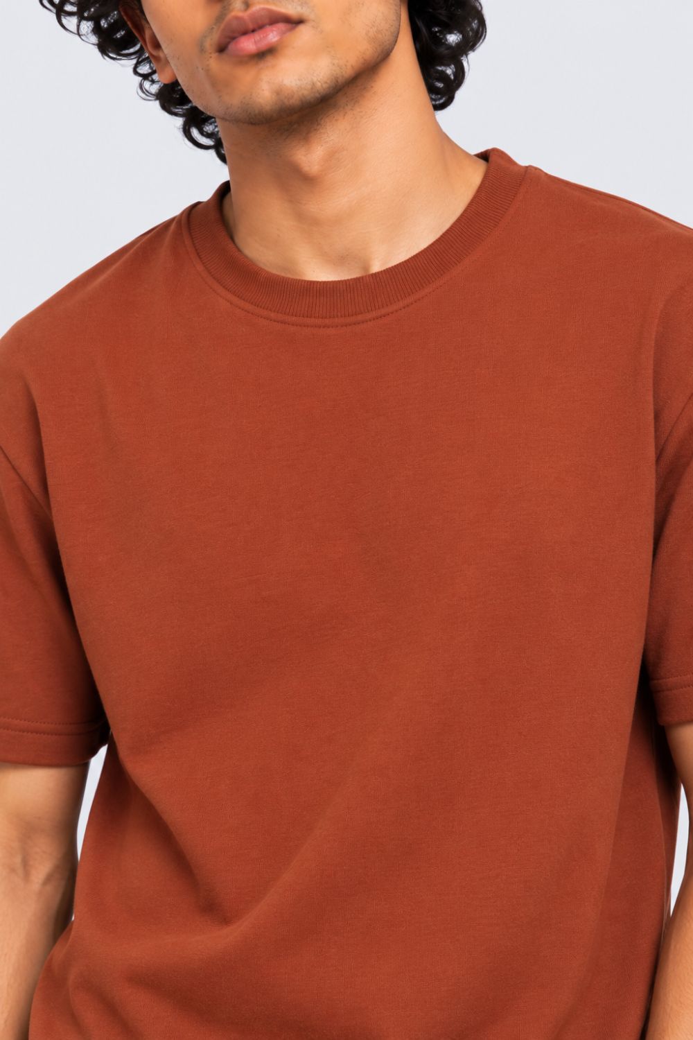 Mens Brown Solid Cotton Blend T-Shirt - Image 9