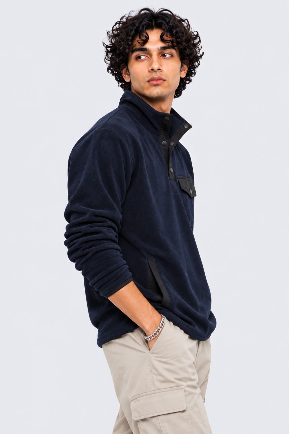 Mens Navy Textured High Neck Sweatshirt - Image 4