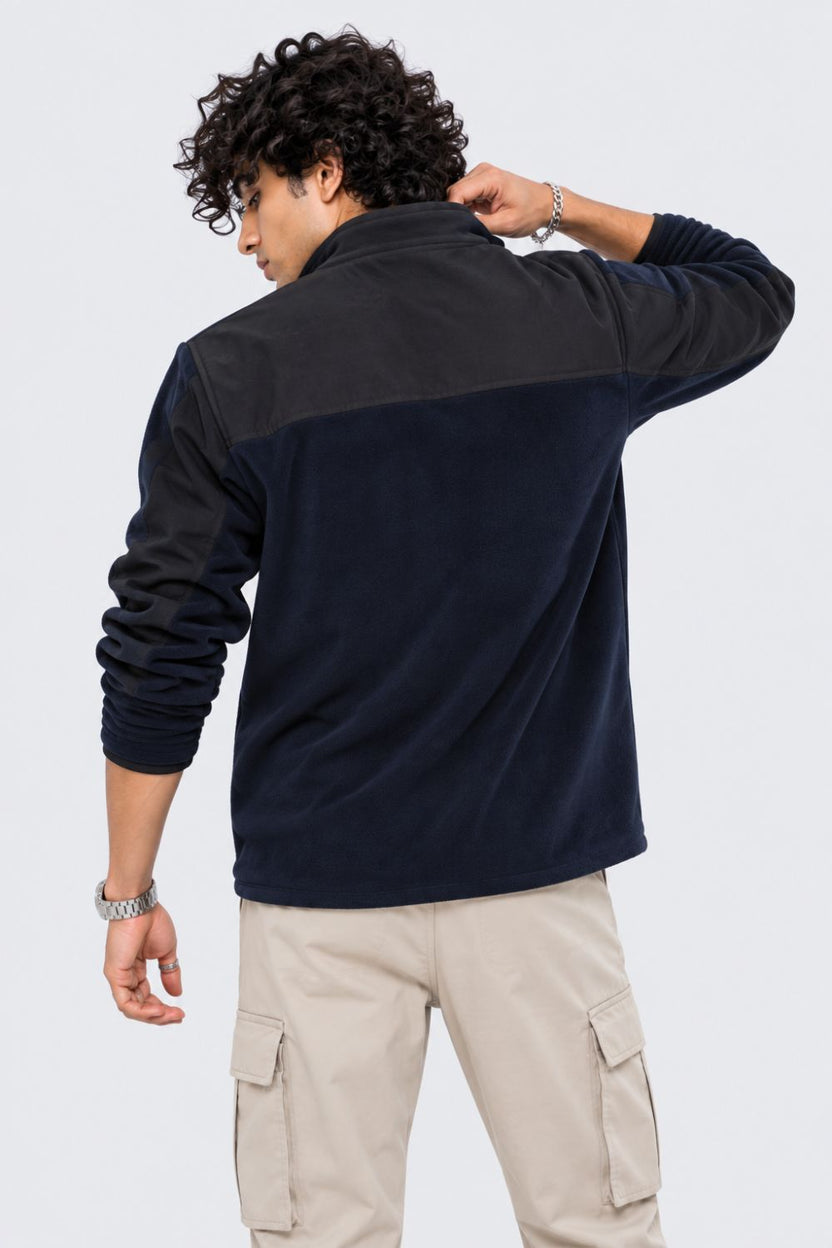 Mens Navy Textured High Neck Sweatshirt - Image 5