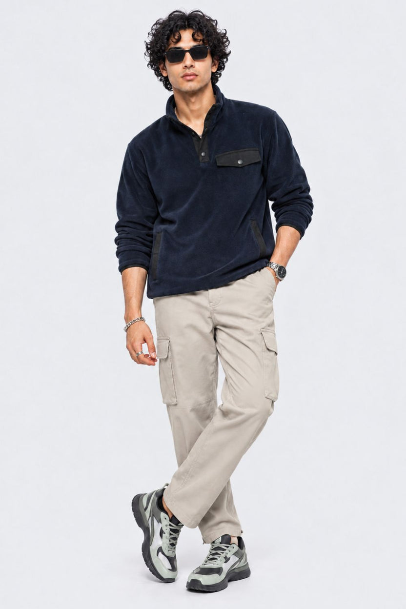 Mens Navy Textured High Neck Sweatshirt - Image 6