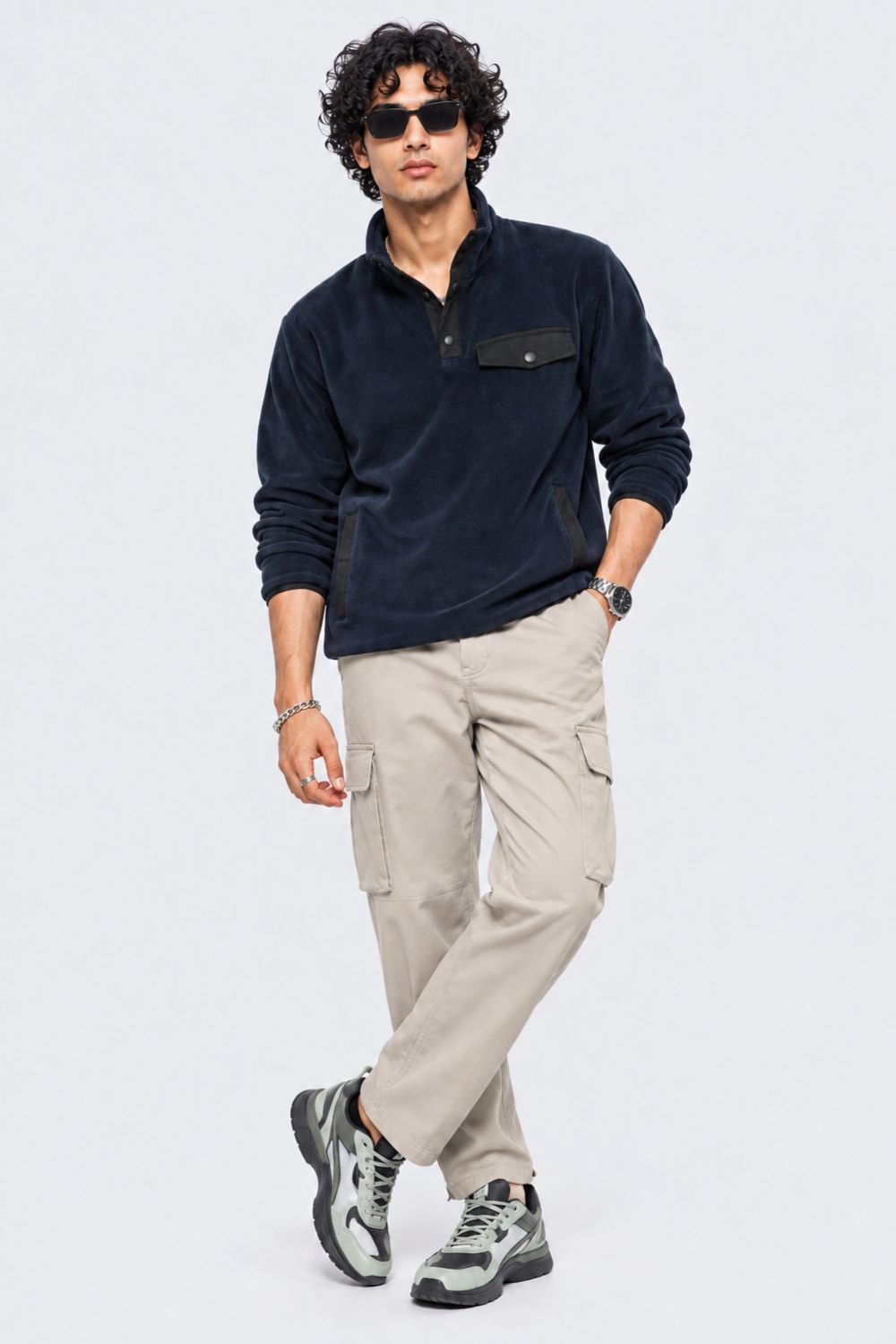 Mens Navy Textured High Neck Sweatshirt - Image 6