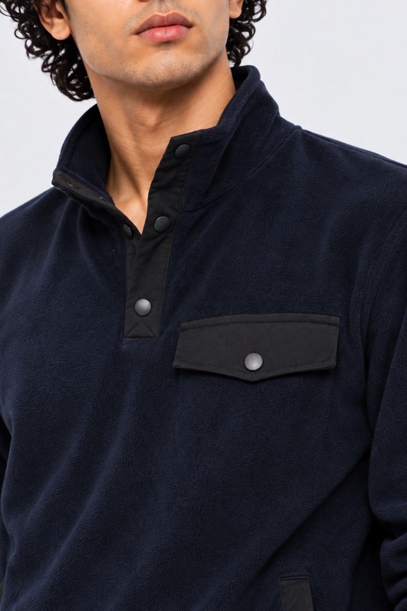 Mens Navy Textured High Neck Sweatshirt - Image 9