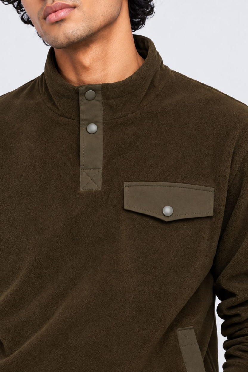 Mens Olive Textured High Neck Sweatshirt - Image 3