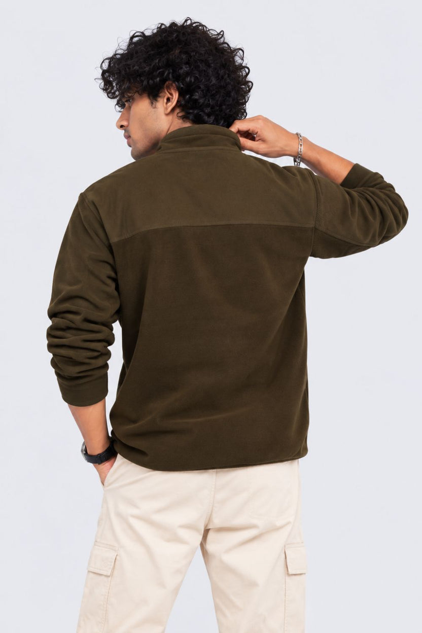 Mens Olive Textured High Neck Sweatshirt - Image 5