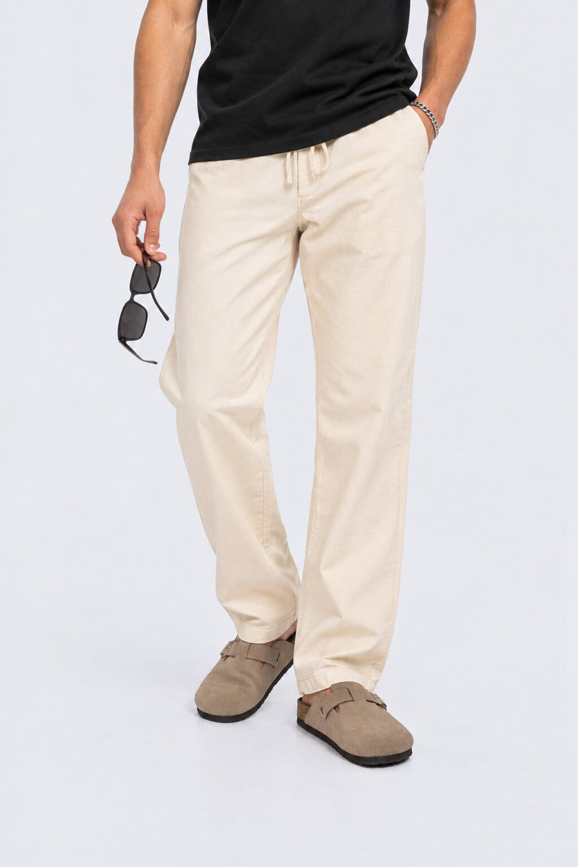 Mens Off White Relaxed Fit Drawstring Relaxed Fit Trouser - Image 1
