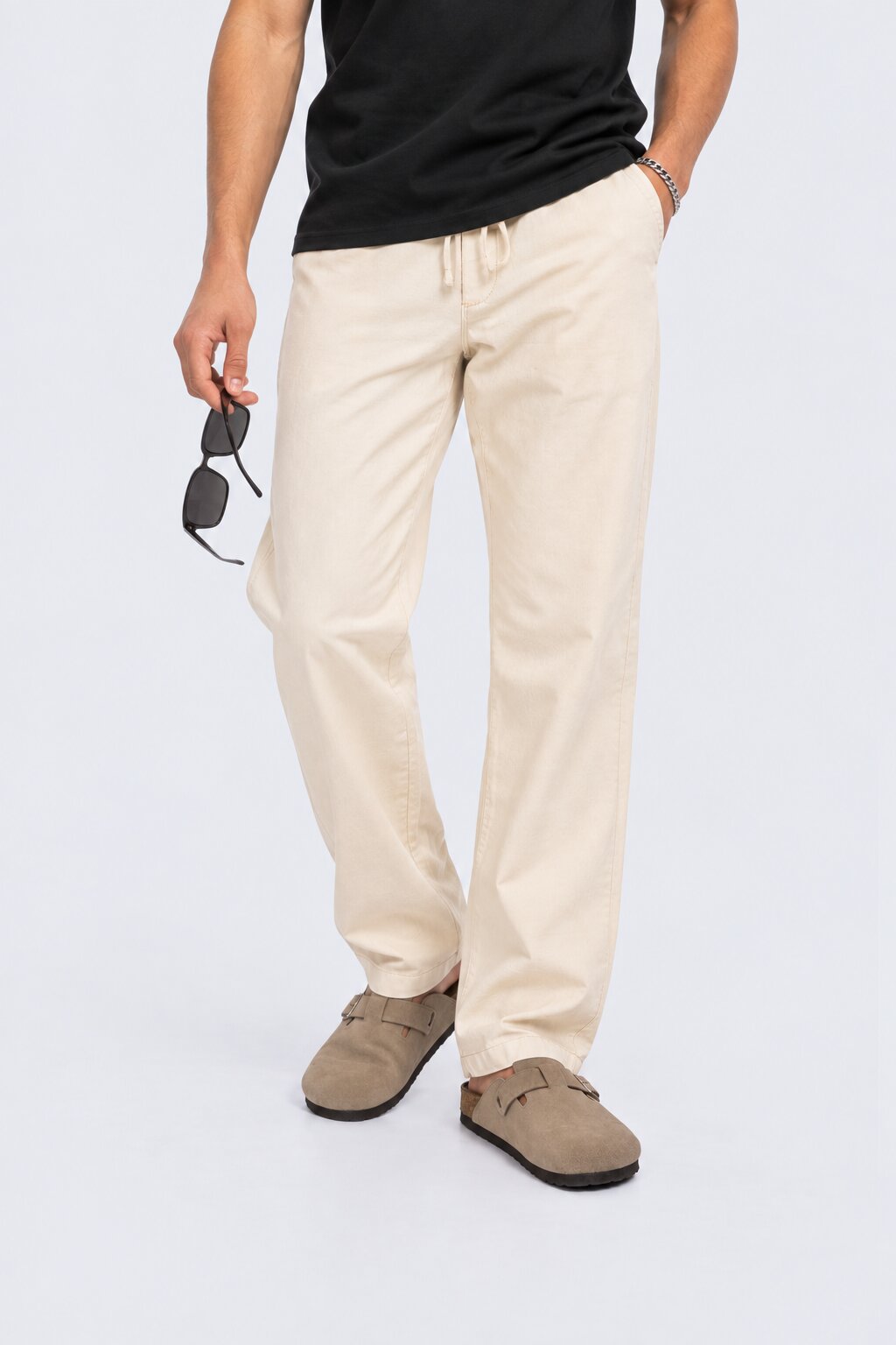 Mens Off White Relaxed Fit Drawstring Relaxed Fit Trouser - Image 1