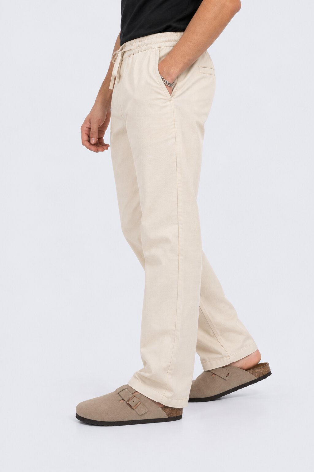 Mens Off White Relaxed Fit Drawstring Relaxed Fit Trouser - Image 4