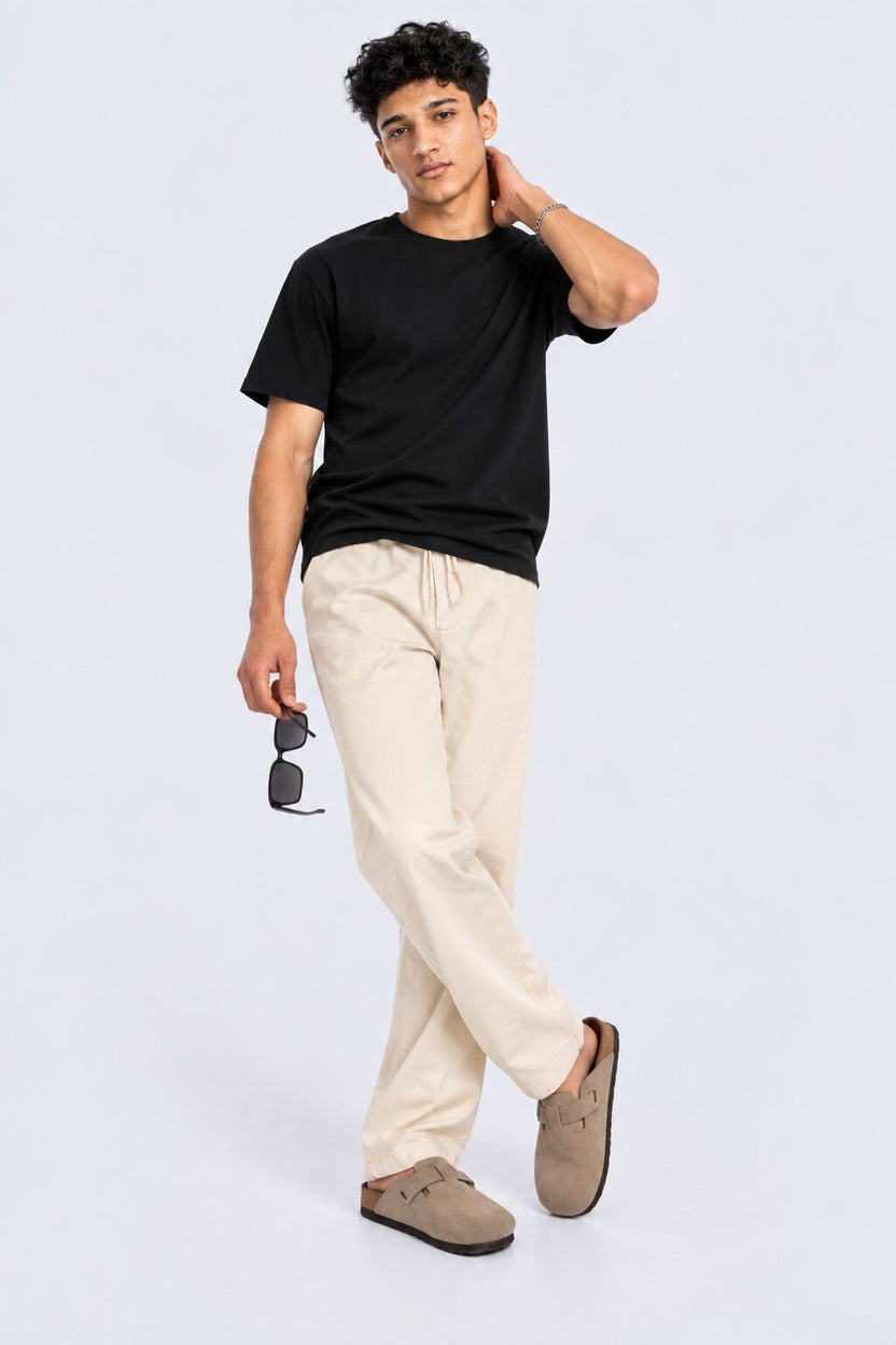 Mens Off White Relaxed Fit Drawstring Relaxed Fit Trouser - Image 6
