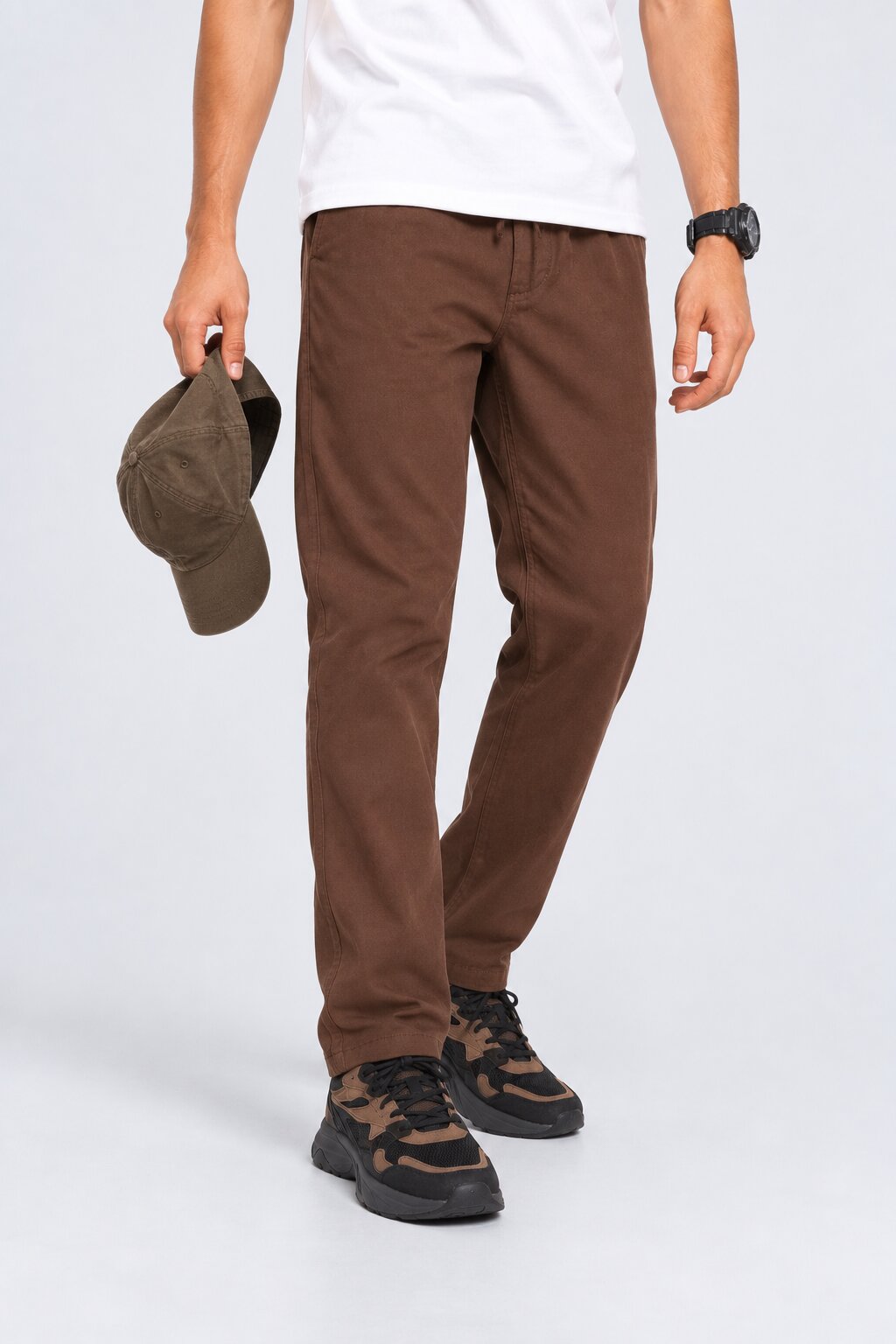 Mens Brown Relaxed Fit Drawstring Relaxed Fit Trouser - Image 1