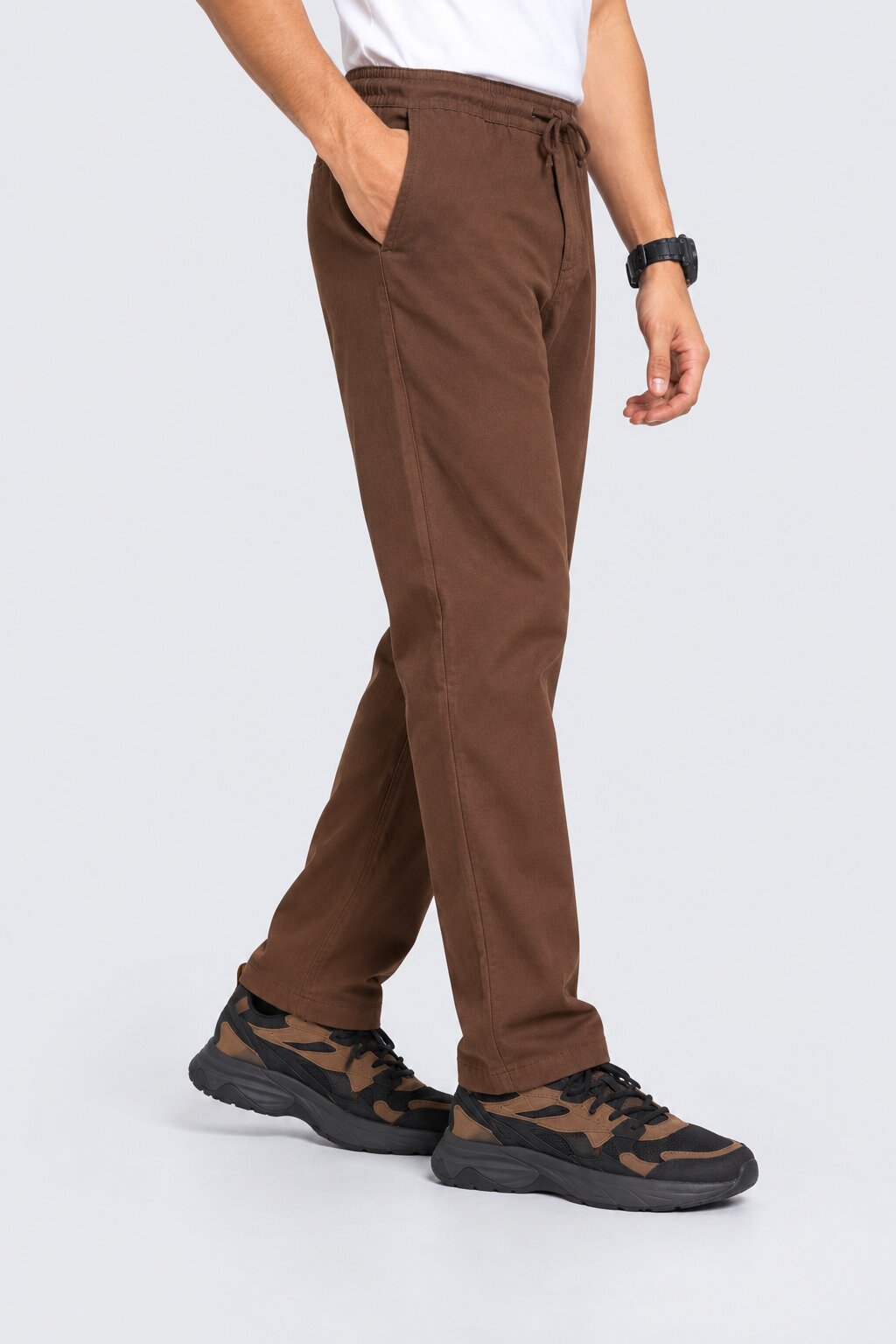 Mens Brown Relaxed Fit Drawstring Relaxed Fit Trouser - Image 4